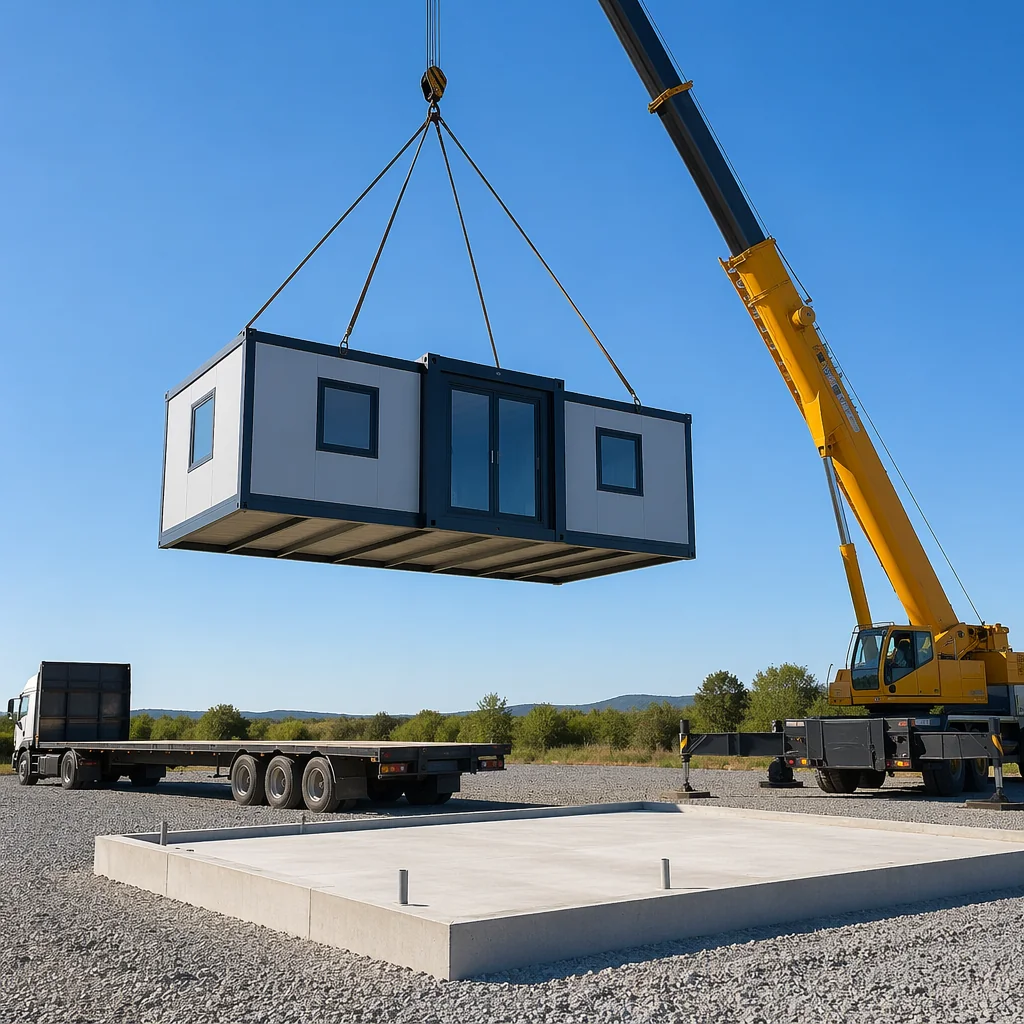 Crane placing container unit