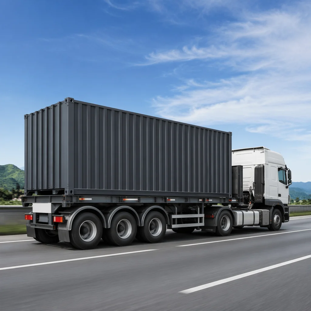 ModuSpace container unit loaded on flatbed truck for delivery